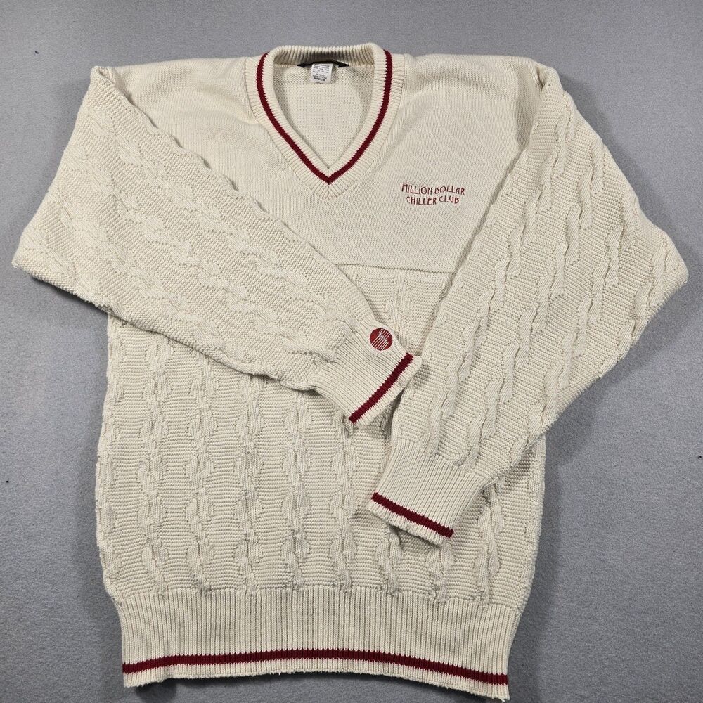 Andrew Rohan Men's Beige Medium Trane Million Dollar Chiller Club V-Neck Sweater